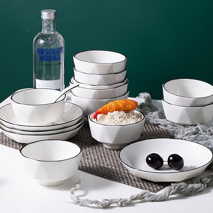Reusable Dinnerware Sets for 6 Stackable Plates Bowls Set Modern Style Kitchen Dinner Set Dishwasher &amp Microwave Safe Dish Sets Smooth Surface and Easy to Clean 18/24/26 Pieces(24 Pieces)