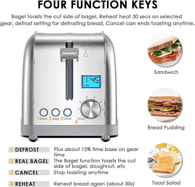 Lofter 2 Slicer Toaster with Bagel Function Stainless Steel