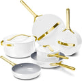 Caraway Deluxe Non-stick Ceramic Cookware Set (16 Piece) Pots Frying Pans Lids and Kitchen Storage - PFAS &amp PFOA Free - Oven Safe Pan Set &amp Compatible with All Stovetops - White