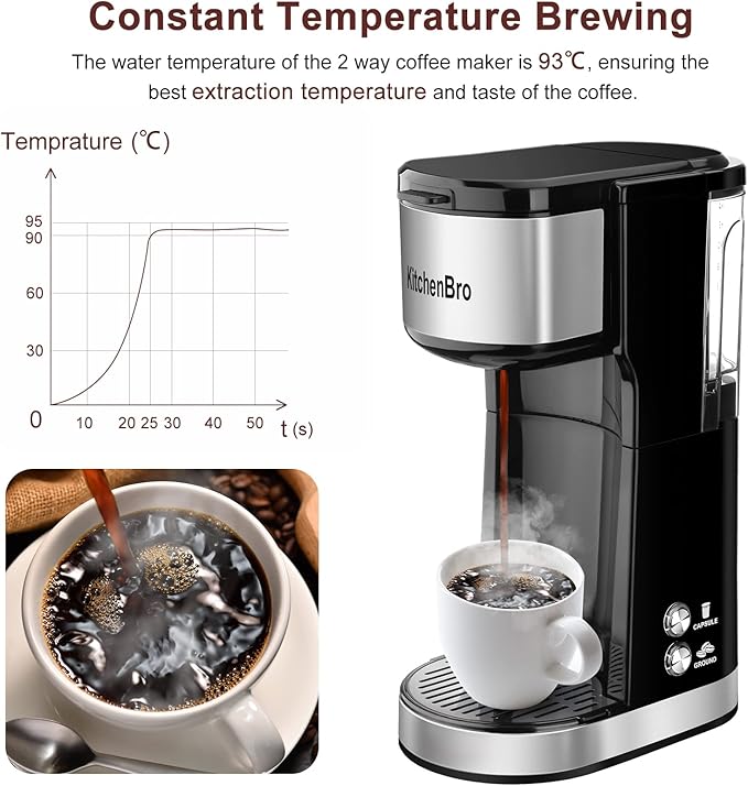 Single Serve Coffee Maker K Cup with Reservoir Space Saver One Cup Coffee Maker 2 In 1 Coffee Maker 6 To 14 Oz Brew SizesFits Travel MugSingle Pod Coffee Maker with Self-Cleaning Function