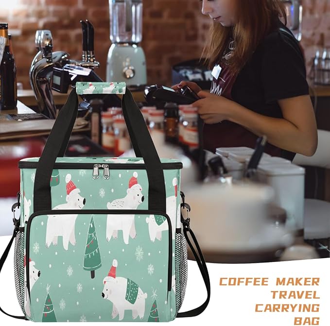 Christmas (745) Coffee Maker Carring Bag Travel Carrying Storage Tote Bag Compatible with Keurig K-Mini or K-Mini Plus Portable Single Serve Coffee Brewer Case with Pockets for K-cup Pods