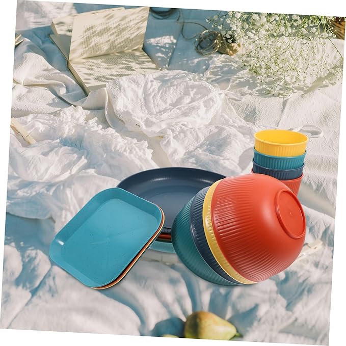 LIFKOME Sturdy Camping Dinnerware Set Plates Bowls Cups Black Pp for Outdoor Gathering