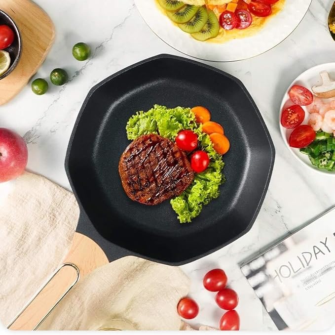 Mai Fanshi 3-Piece Octagonal Non-Stick Cookware Set with Medical Stone Coating Smokeless Wok &amp Frying Pan for Gas &amp Induction