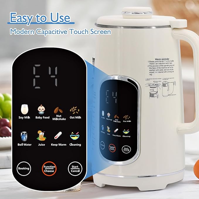40oz Nut Milk Maker Machine 8-in-1 LED Panel Touch Screen Soy Milk Maker for Homemade Almond Soy &amp Oat Plant-Based and Dairy Free Beverages with 12H Delay Start &amp Self-Cleaning (White)