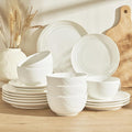 Sweese Porcelain Dinnerware Sets for 6 18 Pieces Ceramic Plates and Bowls Sets Handcrafted Minimalist Dinner Set Chip and Scratch Resistant Dish Set Dishwasher &amp Microwave Safe White