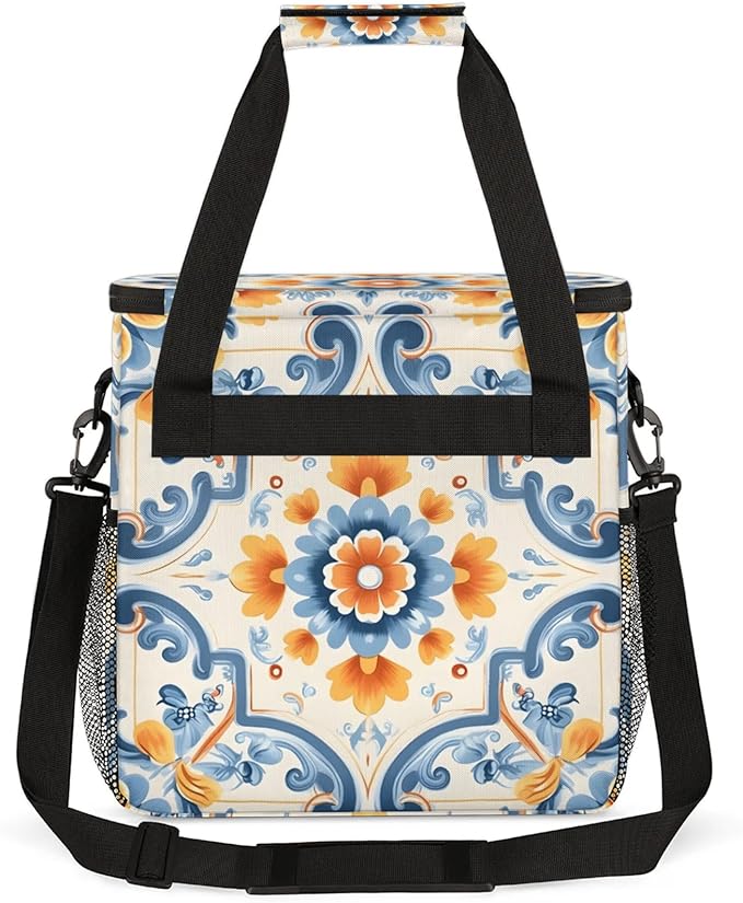 Floral Theme Coffee Maker Travel Bag for Keurig K-Mini/K-Mini Plus Insulated Waterproof Tote with Pockets for K-Cup Portable Single-Serve Brewer Case
