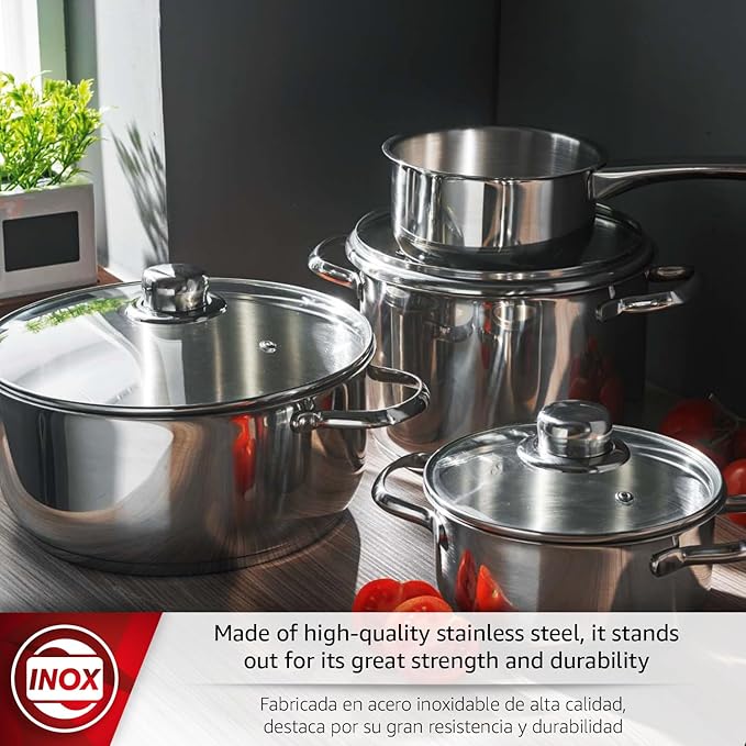 MAGEFESA Dux 7-Piece Stainless Steel Cookware Set crafted from 18/10 stainless steel suitable for all stovetop types effortless clean dishwasher safe