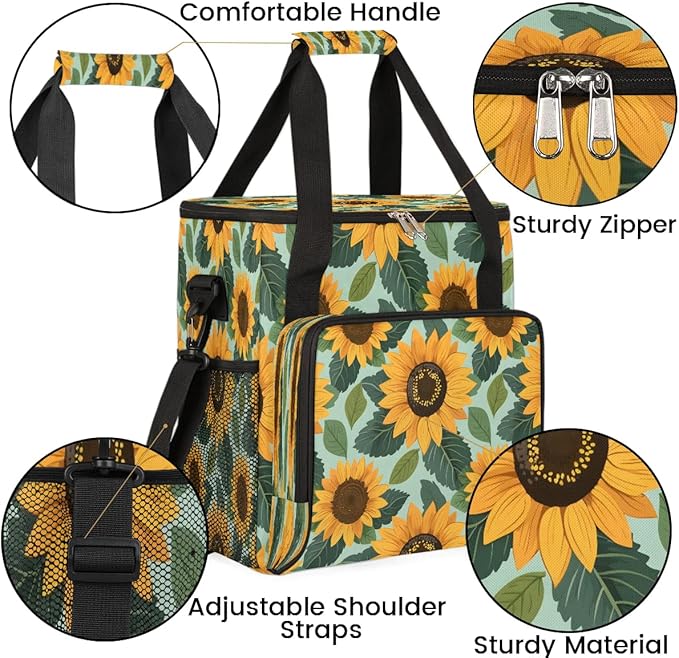 Sunflowers Green Leaves Coffee Maker Travel Bag for K-Mini or K-Mini Plus Single Serve Coffee Brewer Portable Storage Tote Case for Tarvel