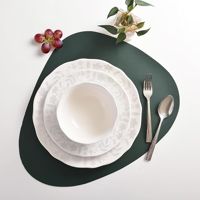 222 Fifth 12-Piece Porcelain Dinnerware Set for 4 Glossy White Plates and Bowls Sets with Silver Flower Pattern Luxury Ceramic Dish Set Elegant Kitchen Dishes for Everyday Dining Refreshed Floral