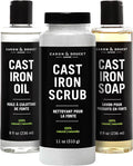 CARON &amp DOUCET - Ultimate Cast Iron Set: Seasoning Oil Cleaning Soap &amp Restoring Scrub | 100% Plant-Based &amp Best for Cleaning Care Washing Restoring &amp Seasoning Skillets Pans &amp