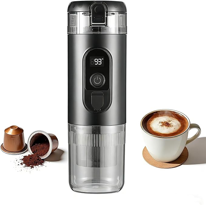 Portable Electric Espresso Machine Travel Coffee Maker 20 bar Mini Espresso Self-Heating Car Coffee Maker Compatible with Ground Coffee &amp NS Capsule for Camping RV Hiking Offic Black