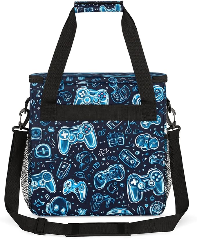 Gaming Controller Print Coffee Maker Travel Bag for Keurig K-Mini/K-Mini Plus Insulated Waterproof Tote with Pockets for K-Cup Portable Single-Serve Brewer Case