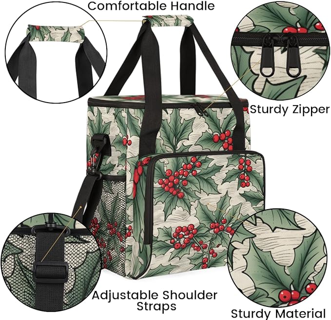 Christmas Flowers Coffee Maker Carrying Bag Magical Flowers Travel Storage Bag Compatible with K-Mini or K-Mini Plus Single Serve Coffee Brewer Carrying Case with Multiple Pockets &amp Shoulder Str