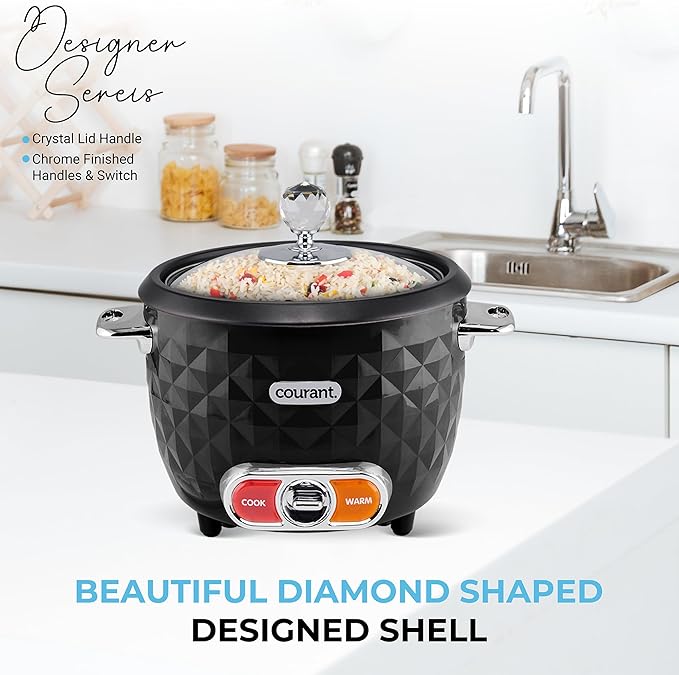 Courant 10-Cup (Cooked) / 5-Cup Uncooked Rice Cooker and Steamer with One-Touch Operation Automatic Keep Warm Function and Chrome Accents Black