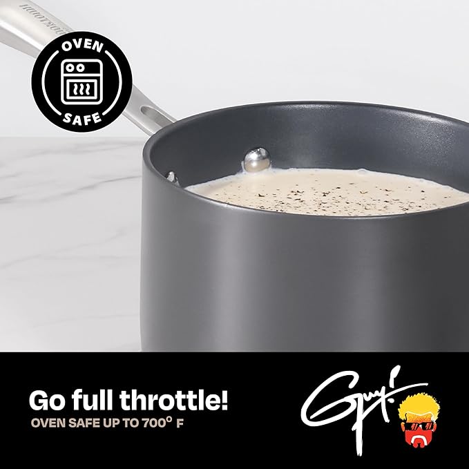 Guy Fieri's Flavortown Laser Titanium 2-Quart Sauce Pan with Lid - Non-stick Cookware Without PFAS PTFE or PFOA 3x More Durable Dishwasher Safe Oven Safe