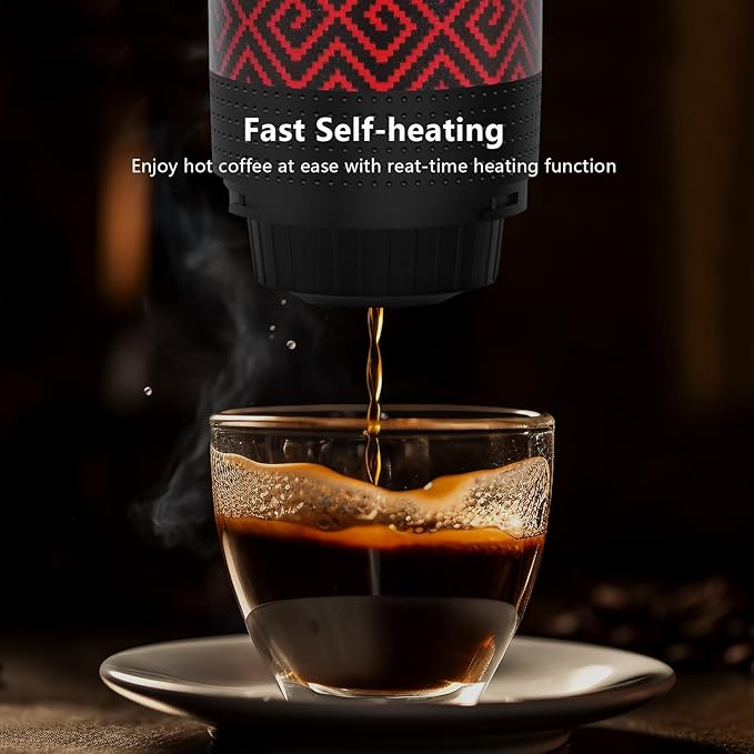 Coffee Maker Gift Set for Travel Battery Powered Portable Electric Espresso Machine for Camping Rechargeable Coffee Maker Self Heating with Ground Coffee &amp Capsule for RV Hiking (Red mix Black)