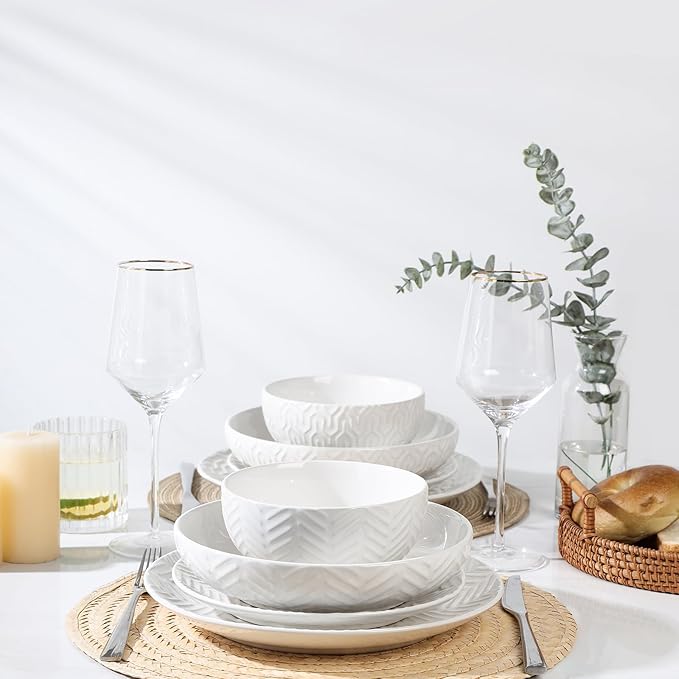 Sureasy Dinnerware Sets 16-piece + 3.5 inch Small Bowls Set of 4 White