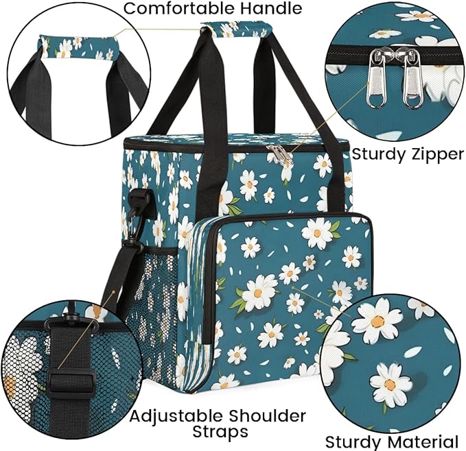 Flowers Daisy Print Coffee Maker Travel Bag for K-Mini or K-Mini Plus Single Serve Coffee Brewer Portable Storage Tote Case for Tarvel