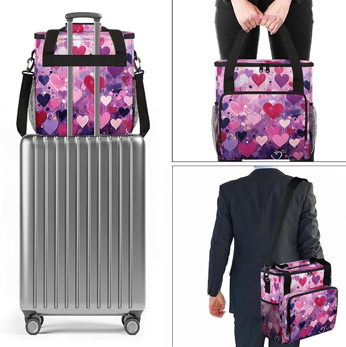 Purple Heart Coffee Maker Carrying Bag Portable Travel Storage Tote Bag Compatible with K-Mini or K-Mini Plus Single Serve Coffee Brewer Carrying Case with Multiple Pockets &amp Shoulder Strap
