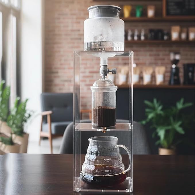 Cold Brew Coffee Tower Ice Drip Coffee Maker with Adjustable Drip Speed Valve Acrylic Stand 600ml Glass Pot for Home Coffee Shop Makes 2-4 Cups