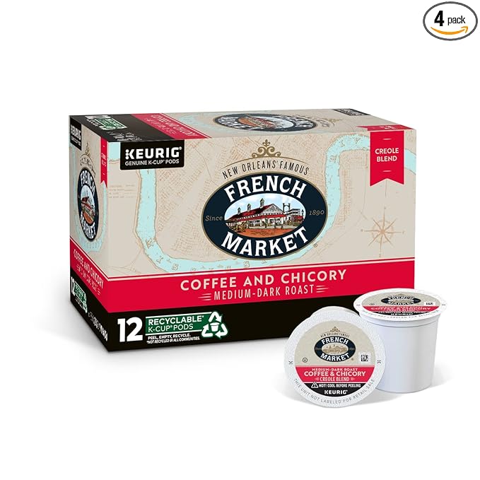 French Market Coffee &amp Chicory Medium-Dark Roast Single Serve Coffee Pods 12ct Box (Pack of 4)