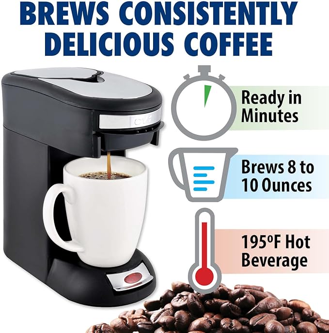 Café Valet Single Serve Coffee Maker Brews 10 Ounces of Coffee or Hot Water Compatible with Café Valet Coffee Packs