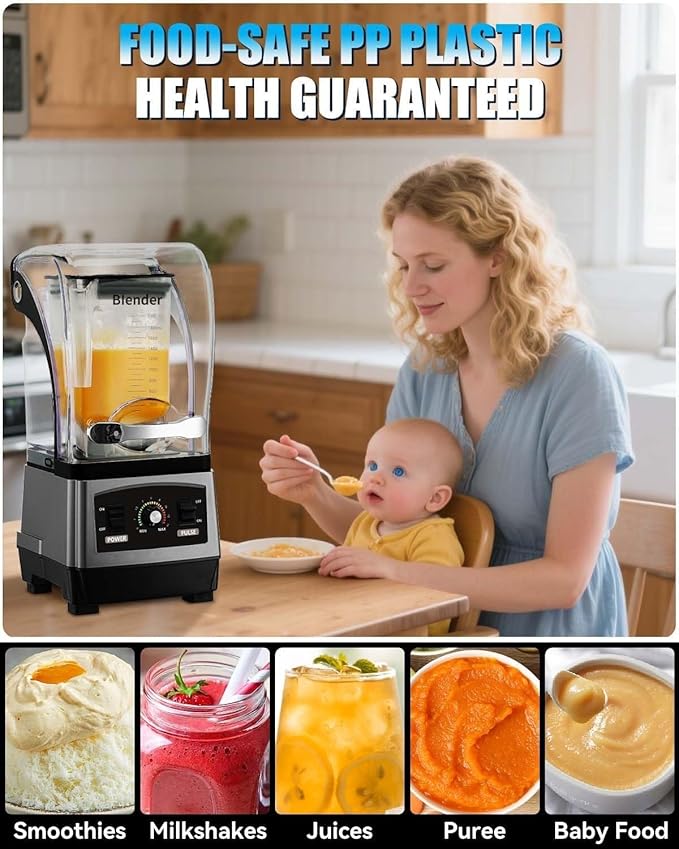 Cold Press Juicer Commercial Quiet Blender Soundproof Ice Crushing Blender 3-Second Quick Ice Crushing with Silent Cover for Puree Milkshake Juice Drink and Ice.(Gray)