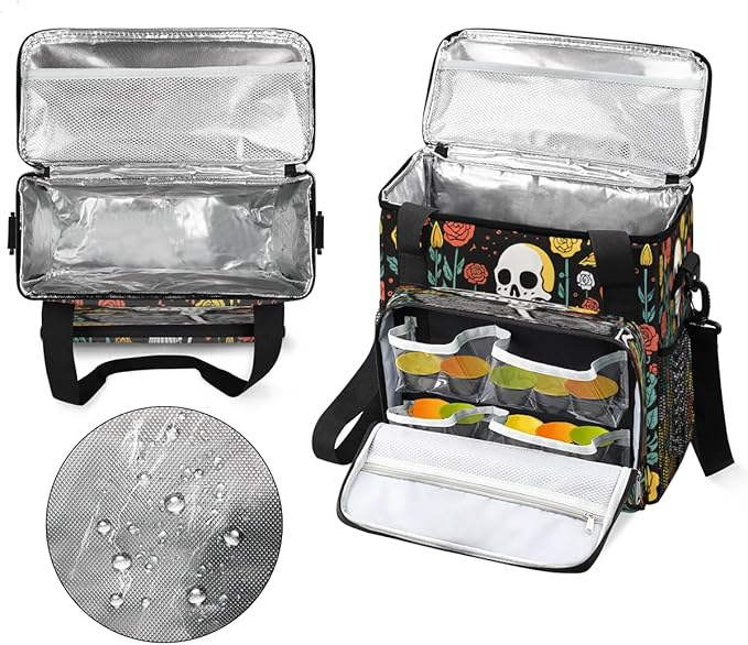 Skeleton Flowers Rose Coffee Maker Carring Bag Travel Carrying Storage Tote Bag Compatible Portable Single Serve Coffee Brewer Case with Pockets for K-cup Pods