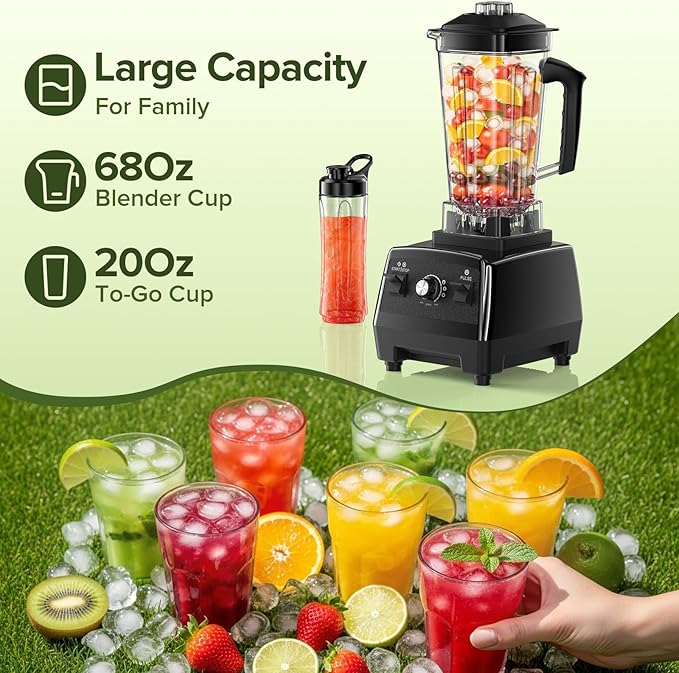 Blender for Smoothies Ice Crushing Frozen Fruits Countertop Blenders for Kitchen Smoothie Blender with 68Oz Pitcher Black