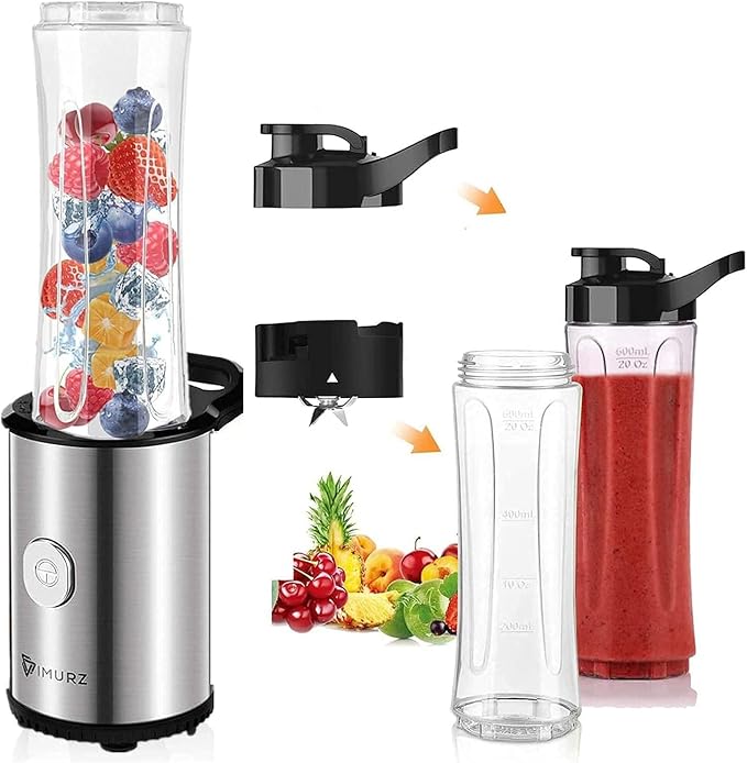 Portable Blender &amp Smoothie Maker Personal Mini Blender Electric Mixer with 2x600ml Blending Bottles for SmoothieMilkshake Fruit and Vegetable Drinks Ice