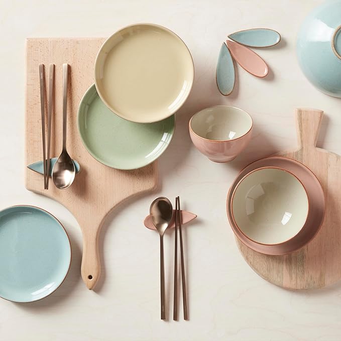 Denby - Heritage Pavillion Coupe 4 Piece Dinner Set For 1 - Blue Ceramic Stoneware Tableware - Dishwasher &amp Microwave Safe - Scratch Chip Resistant - 1 x Dinnerware Plates Side Plates &amp Cerea