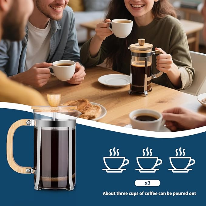 MERMOO YILAN French Press Coffee Maker &amp Tea Press 20oz Borosilicate Glass Carafe Plastic-Free Small Coffee Maker for Loose Leaf Tea Cold Brew &amp Milk Frothing Includes Measuring Spoon