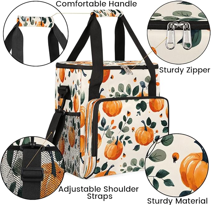 Cute Pumpkins Print Coffee Maker Carrying Bag Compatible with K-Mini or K-Mini Plus Portable Single Cup Coffee Maker Case with Pockets for K Cup Pods