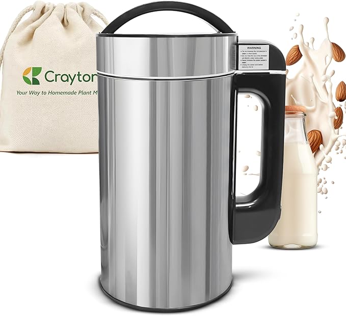 Crayton Nut Milk Maker Machine with Built-in Strainer 51oz/ 1.5L Stainless Steel Almond Milk Maker for Soy Almond Oat Cashew Nut Milks &amp More 7-in-1 Multi-Functional 6-7 Cups Per Batch 120V