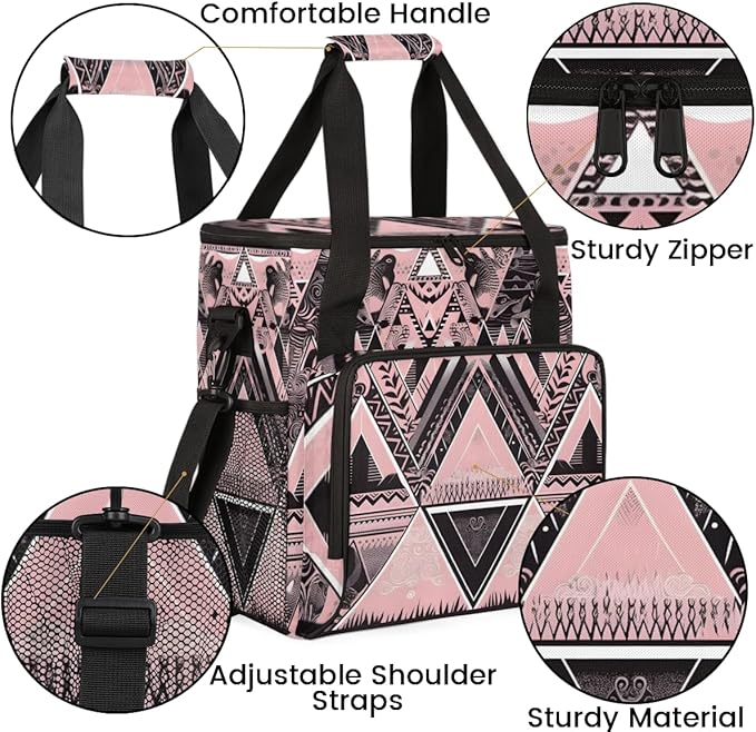 Pink Ethnic Aztec Coffee Maker Carrying Bag Black Geometry Travel Storage Bag Compatible with K-Mini or K-Mini Plus Single Serve Coffee Brewer Carrying Case with Multiple Pockets &amp Shoulder Stra