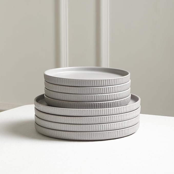 Stone Lain Haven Modern Stoneware 4 Piece Dinner Plates Sets Dish Set for 4 Reactive Glaze Grey