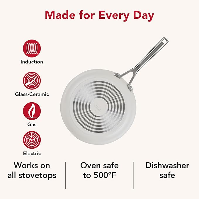 KitchenAid Hard Anodized Ceramic Induction Nonstick Pots and Pans with Saucepans Frying Pans Stockpot and Lids Dishwasher Safe 9 Piece Cookware Set with Stainless Steel Handles - Porcelain White