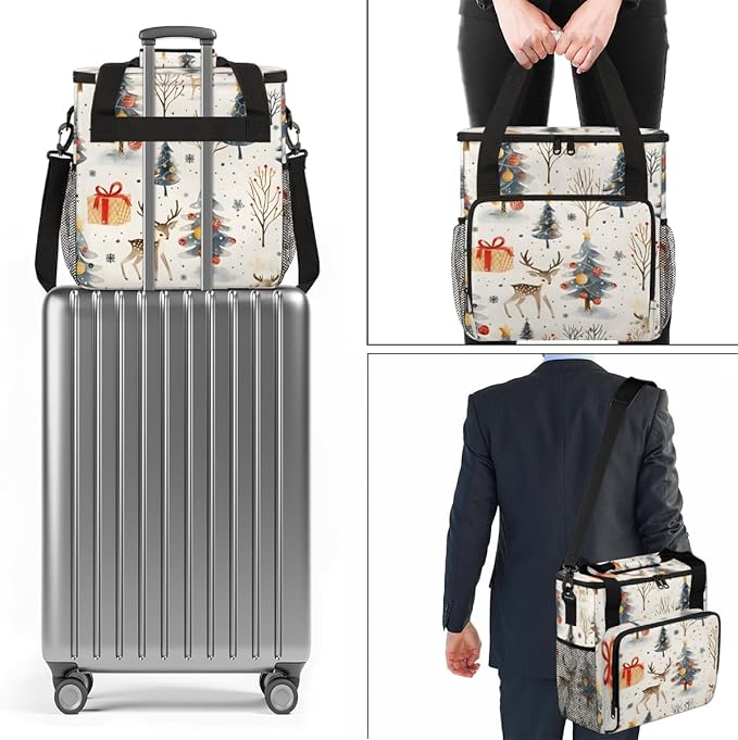Christmas Festivals Coffee Maker Carrying Bag Oil Painting Tree Travel Storage Bag Compatible with K-Mini or K-Mini Plus Single Serve Coffee Brewer Carrying Case with Pockets &amp Shoulder Strap