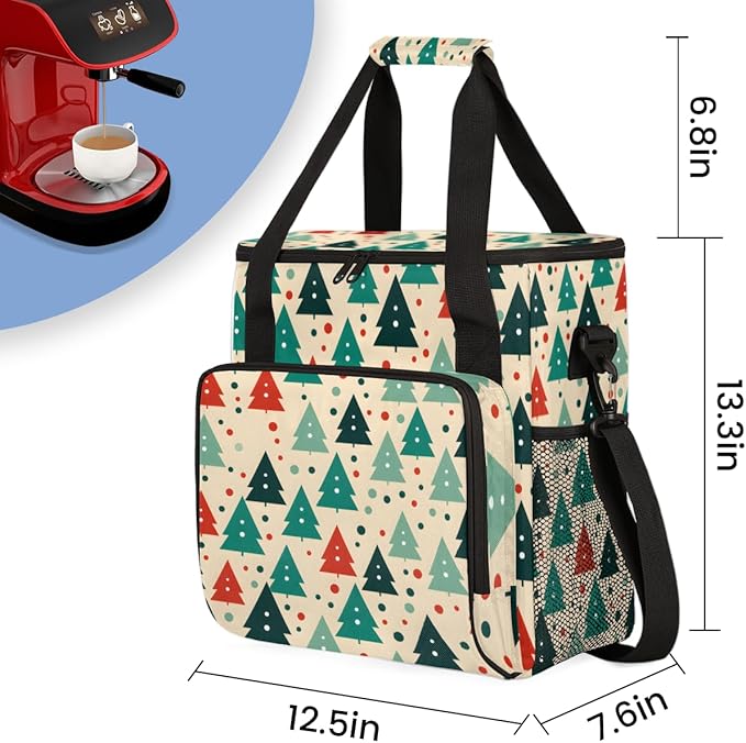 Cartoon Tree Coffee Maker Carrying Bag Xmas Tree Travel Storage Bag Compatible with K-Mini or K-Mini Plus Single Serve Coffee Brewer Carrying Case with Multiple Pockets &amp Shoulder Strap