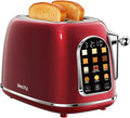 Mecity Toaster 2 Slice Touch Screen Wide Slot Retro Toaster For Breads Bagel Muffin Waffle House Warming Gift New Home 120V 825W Red Pearl