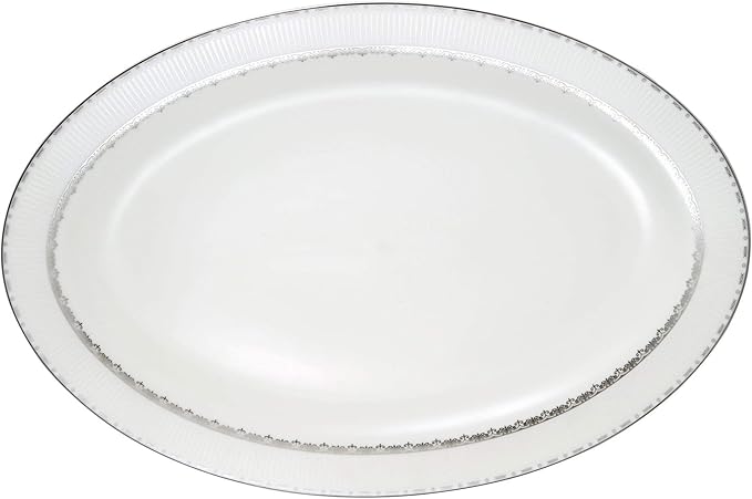Lorren Home Trends La Luna Bone China 57-Piece Silver Embossed Design Dinnerware Set Service for 8