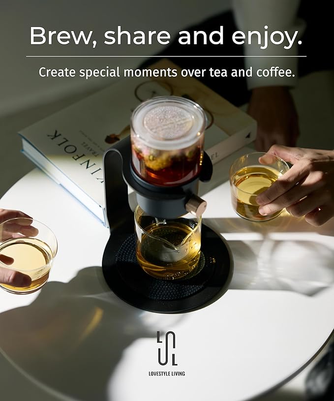 Glass Tea Pot with Infusers for Loose Tea and Drip Coffee Pour Over Semi Automatic Tea Set with Magnetic Clear Teapot White