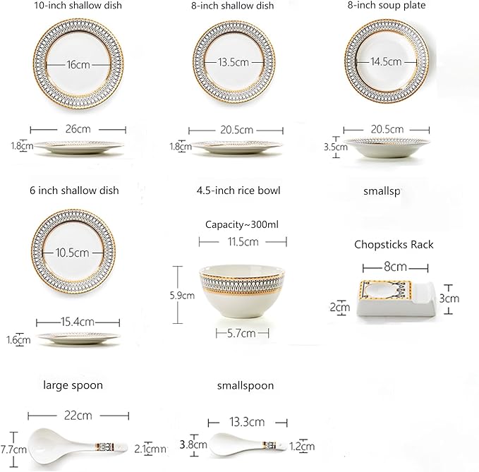 42 Piece Porcelain Dinnerware Set Light Luxury Style Translucent Dishwasher Microwave Safe Plates Bowls Scratch Resistant Dishware Sets (Gold 19 piece set)