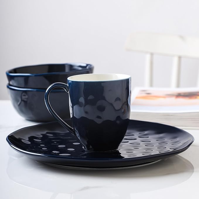 Stone lain Ivy Porcelain Dinnerware Set 24-Piece Service for 6 Navy Blue