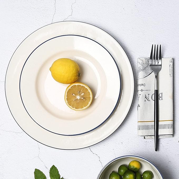 Palace Style Porcelain Dinner Set Ceramic Dinnerware Set 24-Piece Kitchen Dinner Set Plates Bowls Service for 6 Porcelain Round Embossed Dish Set