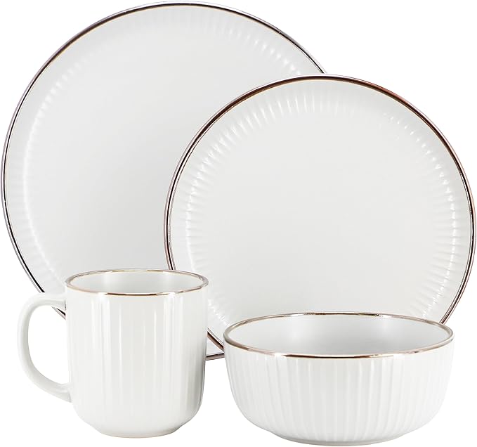 Elama Leo 16 Piece Stoneware Dinnerware Set In White