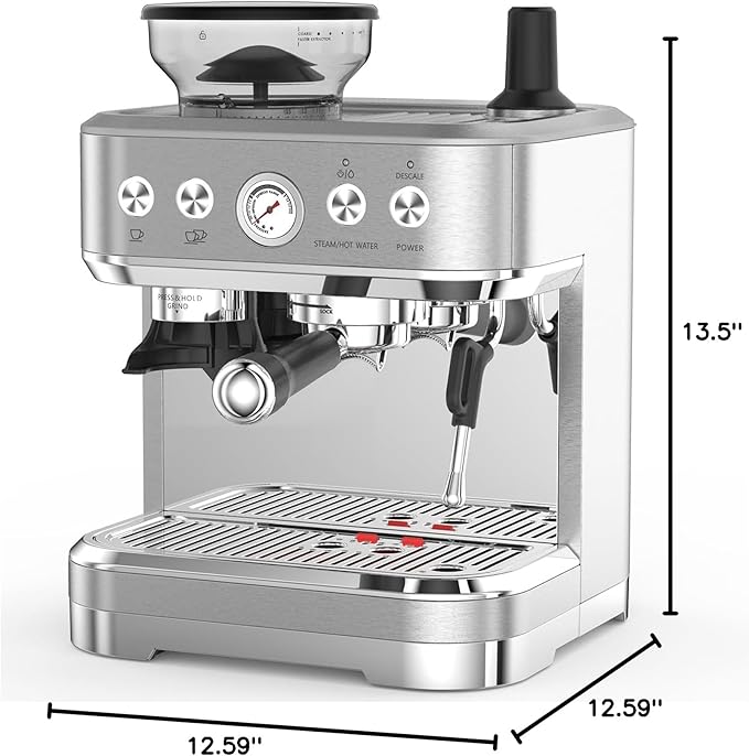 Professional Espresso Machine with Built-In Grinder and Milk Frother 15 Bar Cappuccino and Latte Maker Gift for Coffee Enthusiasts Mom Dad