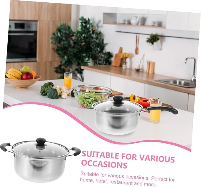 Cabilock 1Set Stainless Steel Cookware Set Noodle Pot Frying Pan Set Portable Kitchen Cooking Pots for Soups Stews and Milk Heat Insulated Handles for Home and Restaurant