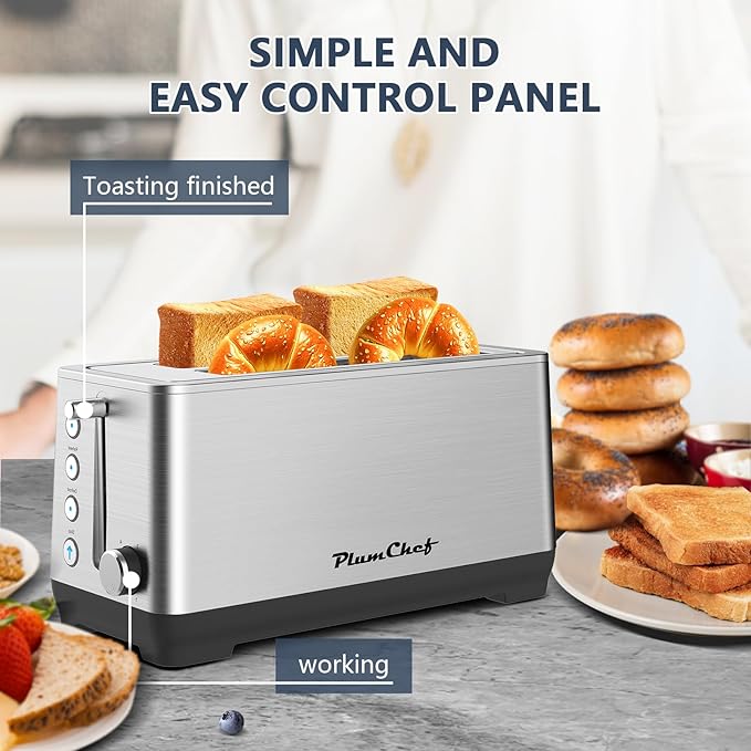4-Slice Toaster Extra Wide Long Slot Toaster 6 Browning Settings Bagel/Defrost/Reheat Functions Removable Crumb Tray Stainless Steel Housing (Stainless Steel)
