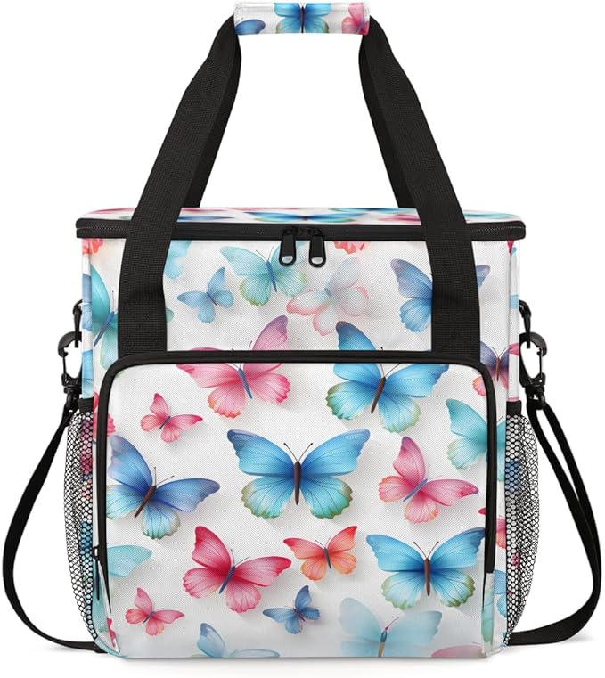 Colorful Butterfly Coffee Maker Carrying Bag Artistic Butterfly Travel Storage Bag Compatible with K-Mini or K-Mini Plus Single Serve Coffee Brewer Carrying Case with Pockets &amp Shoulder Strap